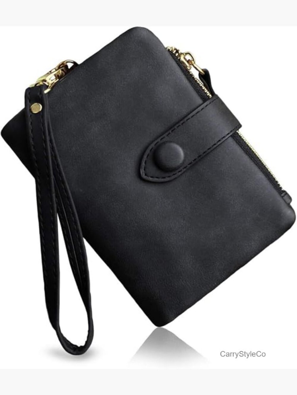 Small Bifold Leather RFID Wristlet Wallet with Card Slots and Zipper Coin Purse